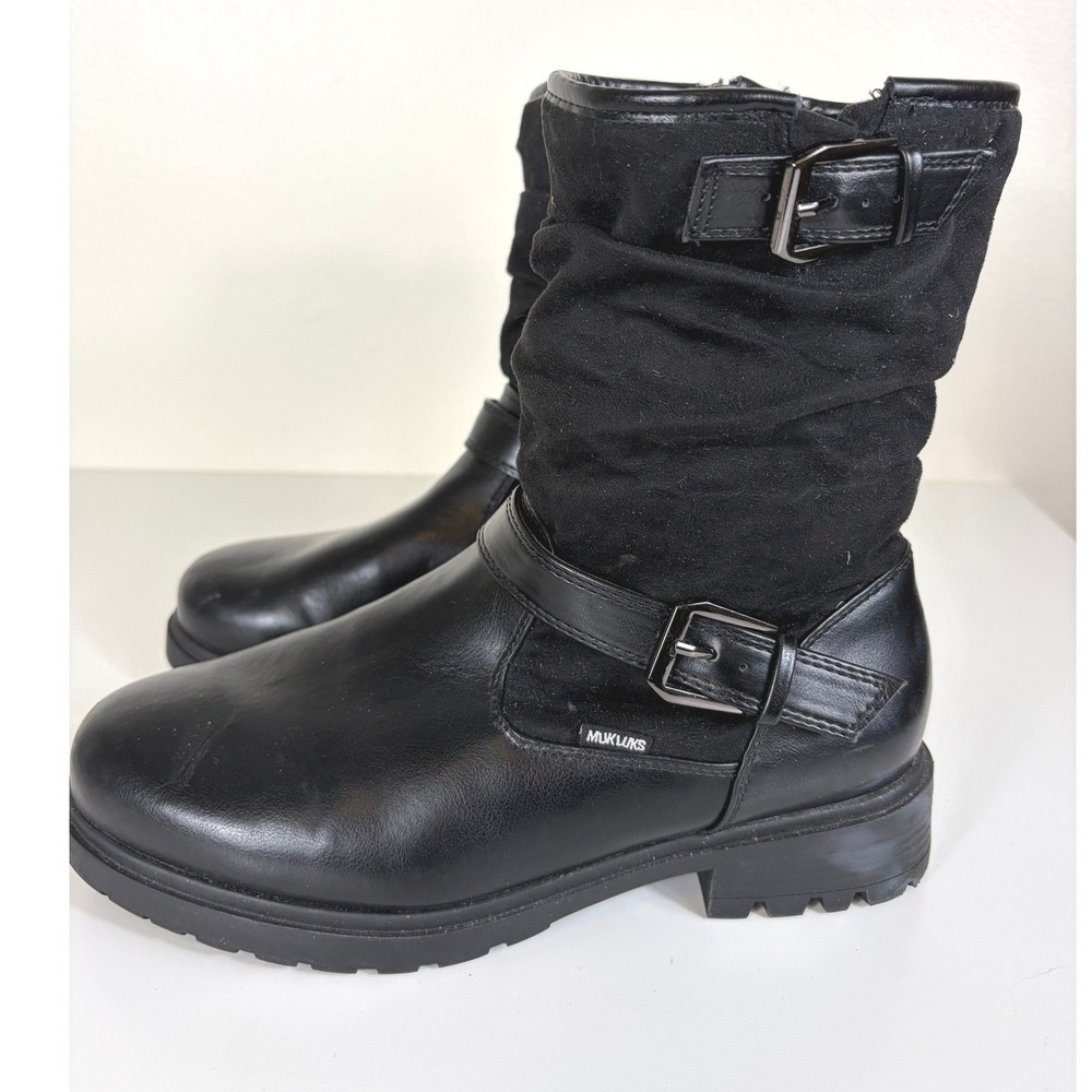 Mukluks Lug Sole Side Zip Buckle Boots Black Women's Size 8 Casual Fall